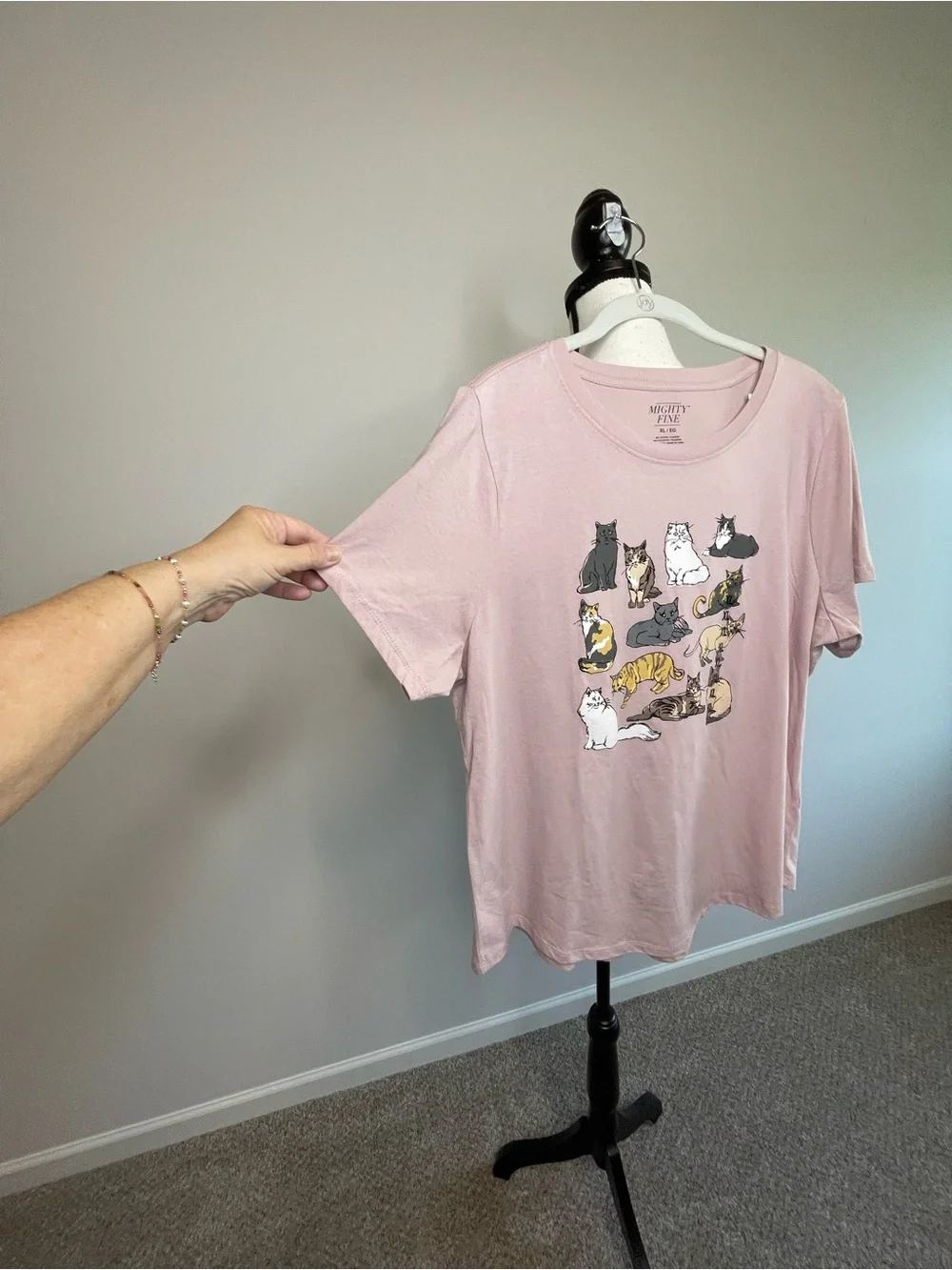 Mighty Fine size extra large cat kitty T shirt mauve pink new with tags NWT new